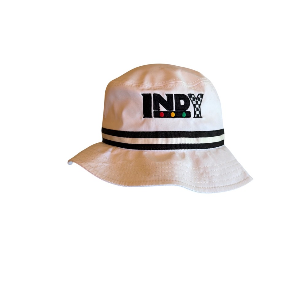 Imperial Bucket Hat White INDY Racing Logo 1371P Striped Band Large Mens Womens